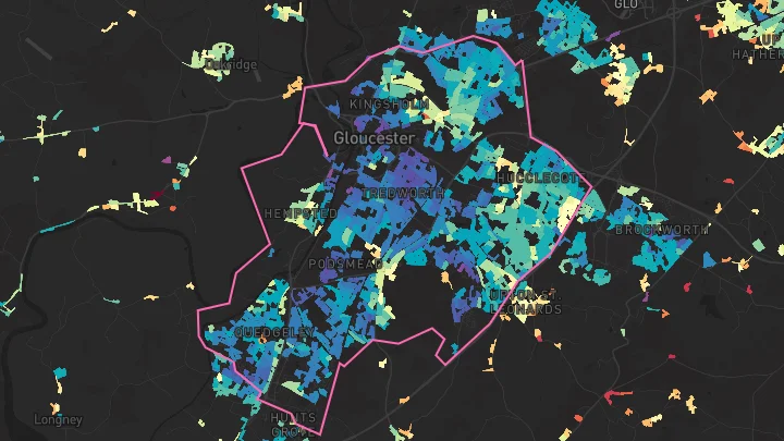 House price heatmap showing property values across Gloucester