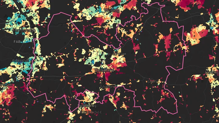 House price heatmap showing property values across Guildford