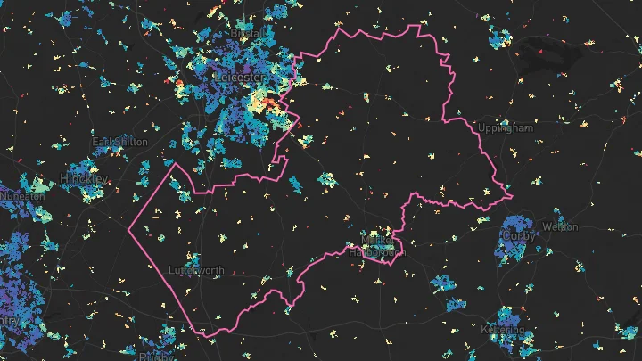House price heatmap showing property values across Harborough
