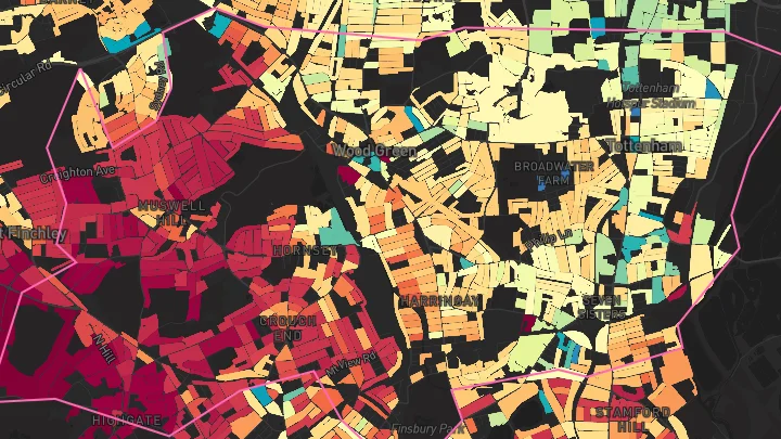 House price heatmap showing property values across Haringey