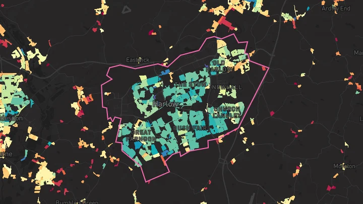 House price heatmap showing property values across Harlow