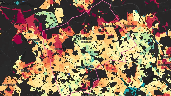 House price heatmap showing property values across Harrow