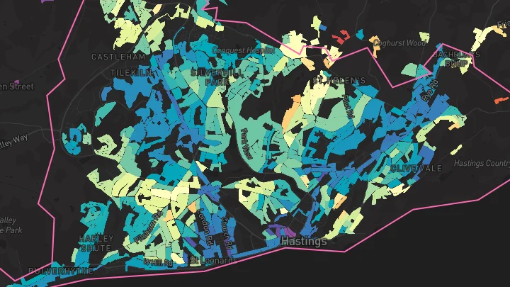 House price heatmap showing property values across Hastings