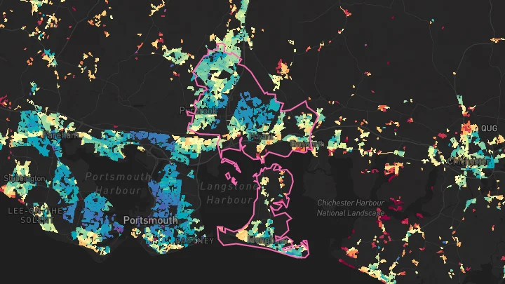 House price heatmap showing property values across Havant