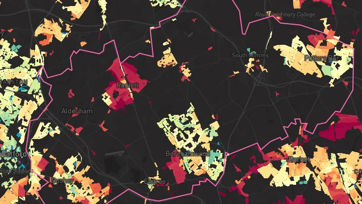 House price heatmap showing property values across Hertsmere