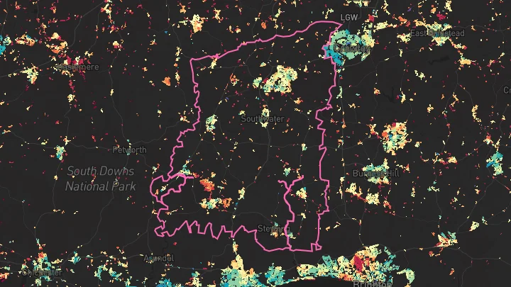 House price heatmap showing property values across Horsham