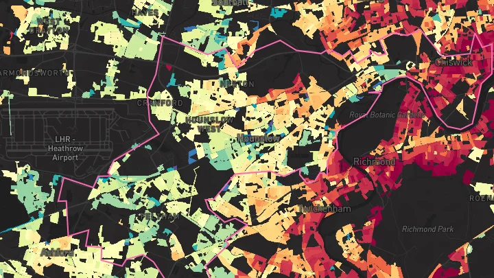 House price heatmap showing property values across Hounslow