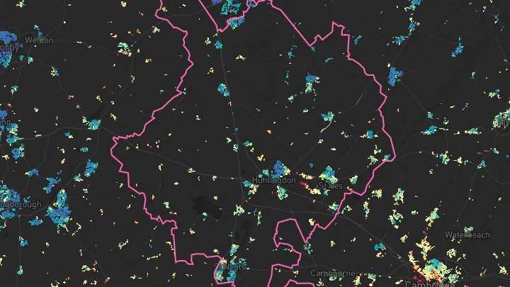 House price heatmap showing property values across Huntingdonshire