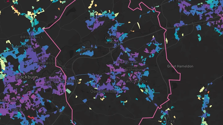 House price heatmap showing property values across Hyndburn
