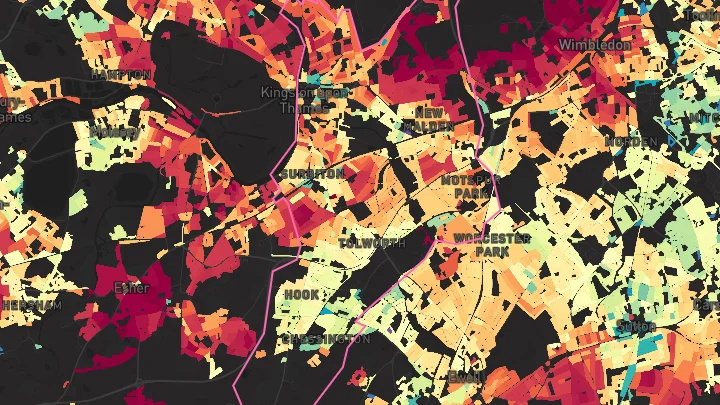House price heatmap showing property values across Kingston upon Thames