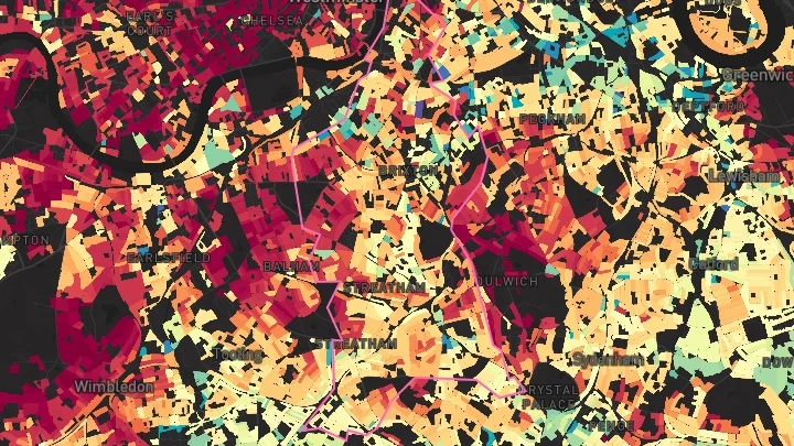 House price heatmap showing property values across Lambeth