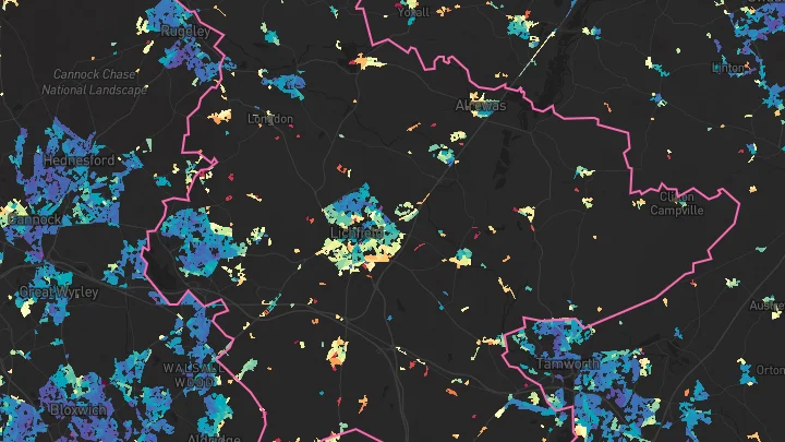 House price heatmap showing property values across Lichfield