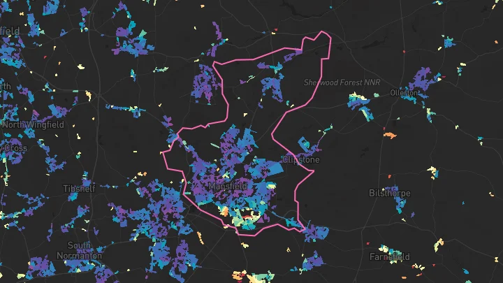 House price heatmap showing property values across Mansfield