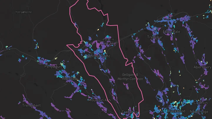 House price heatmap showing property values across Merthyr Tydfil