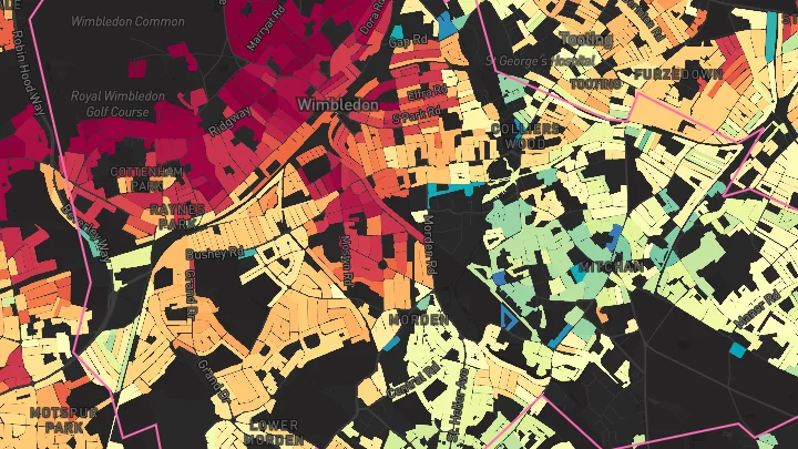 House price heatmap showing property values across Merton