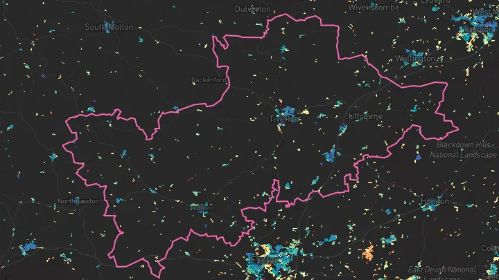 House price heatmap showing property values across Mid Devon