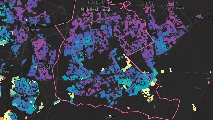 House price heatmap showing property values across Middlesbrough