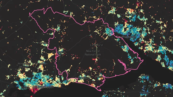 House price heatmap showing property values across New Forest
