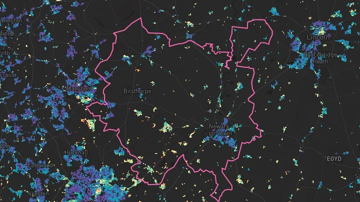 House price heatmap showing property values across Newark and Sherwood