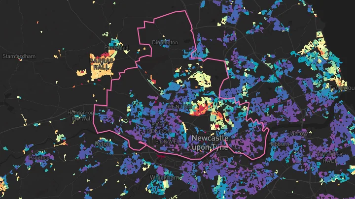 House price heatmap showing property values across Newcastle upon Tyne