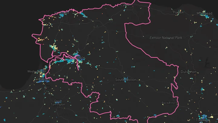 House price heatmap showing property values across North Devon