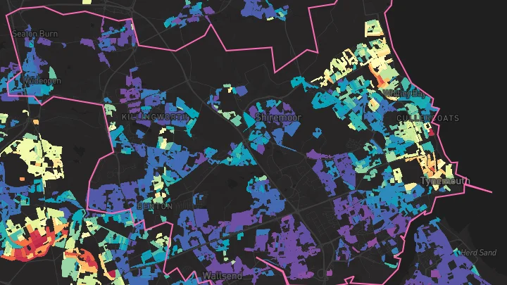 House price heatmap showing property values across North Tyneside