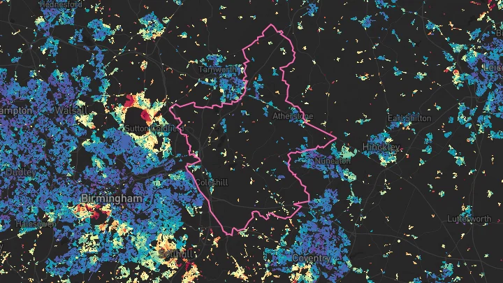 House price heatmap showing property values across North Warwickshire