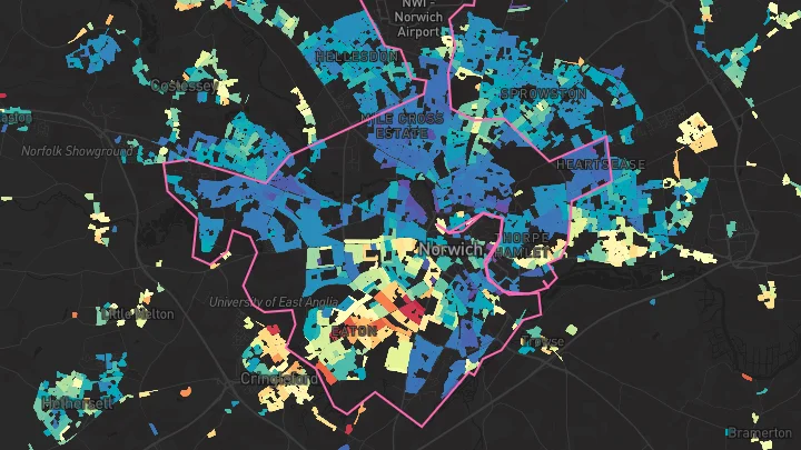House price heatmap showing property values across Norwich
