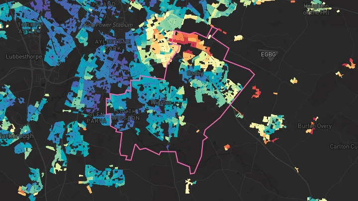 House price heatmap showing property values across Oadby and Wigston