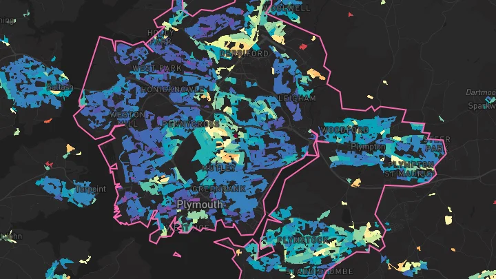 House price heatmap showing property values across Plymouth