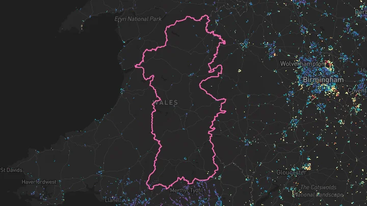 House price heatmap showing property values across Powys