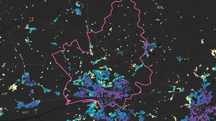 House price heatmap showing property values across Preston