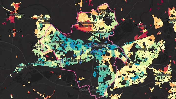 House price heatmap showing property values across Reading