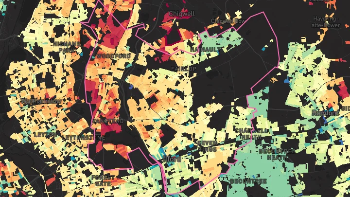 House price heatmap showing property values across Redbridge