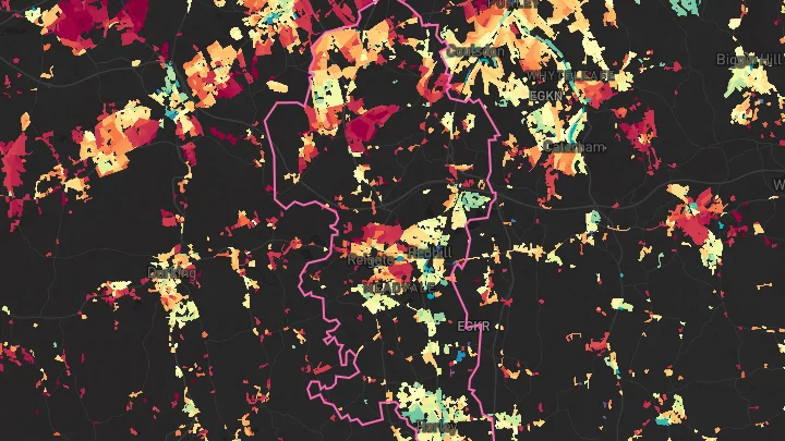House price heatmap showing property values across Reigate and Banstead