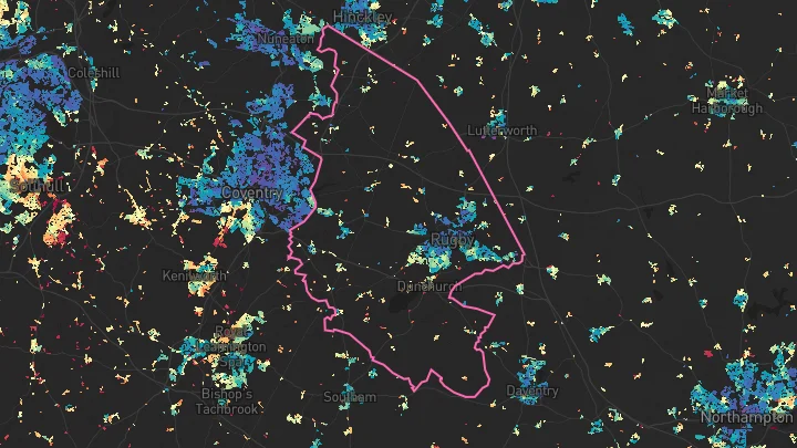 House price heatmap showing property values across Rugby