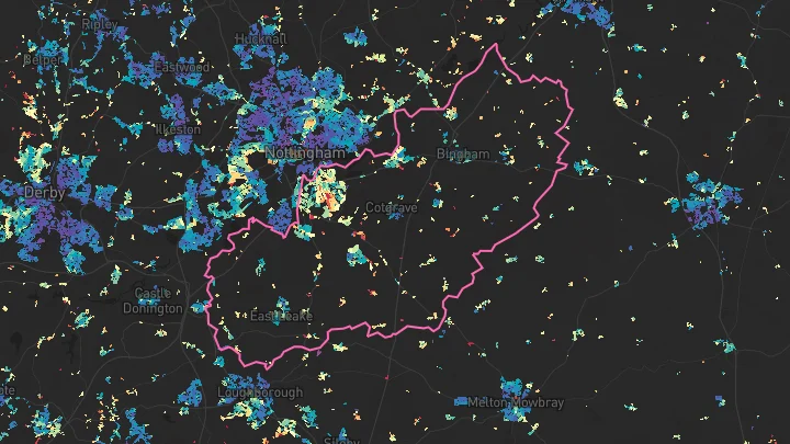 House price heatmap showing property values across Rushcliffe