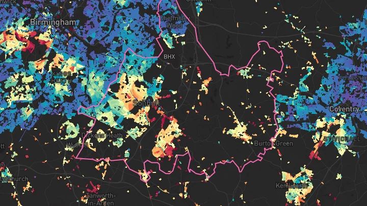 House price heatmap showing property values across Solihull