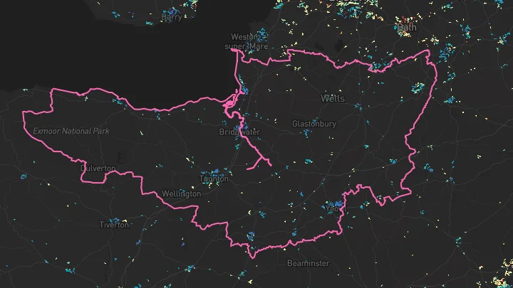 House price heatmap showing property values across Somerset