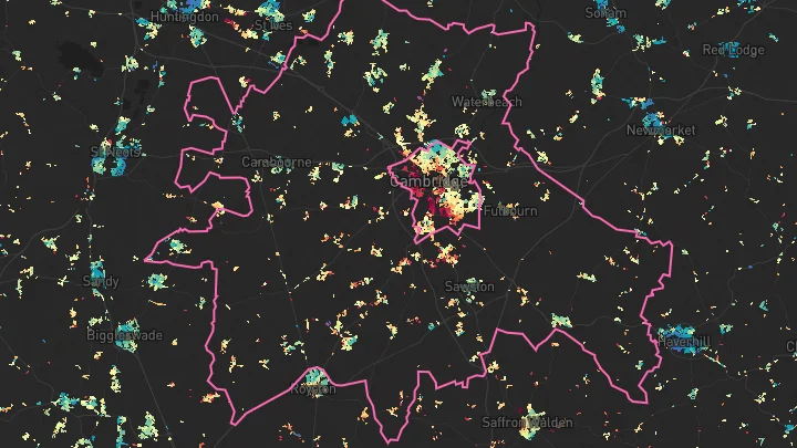 House price heatmap showing property values across South Cambridgeshire