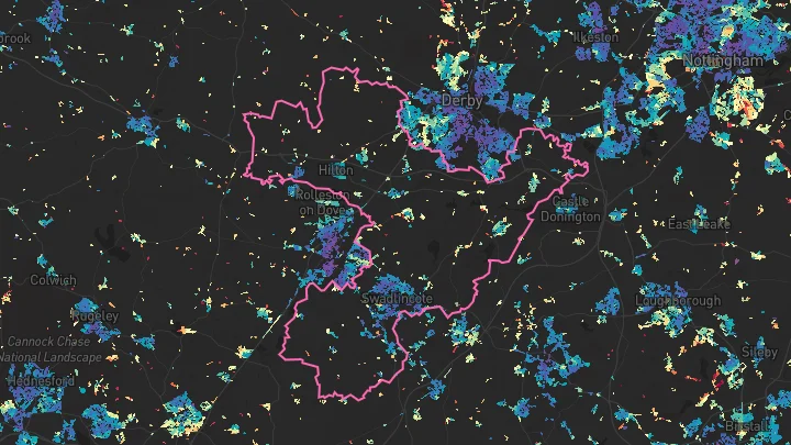 House price heatmap showing property values across South Derbyshire