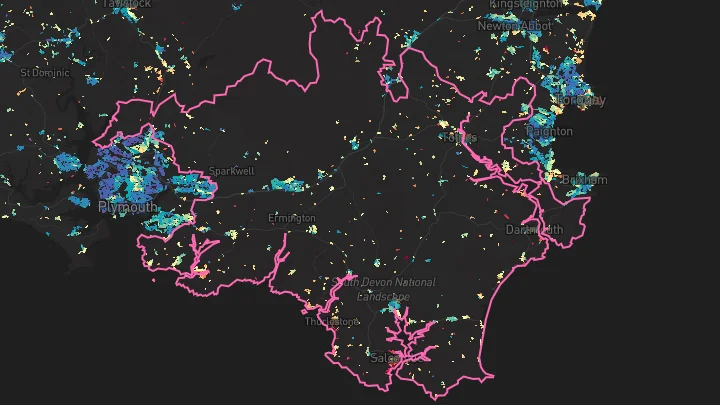 House price heatmap showing property values across South Hams