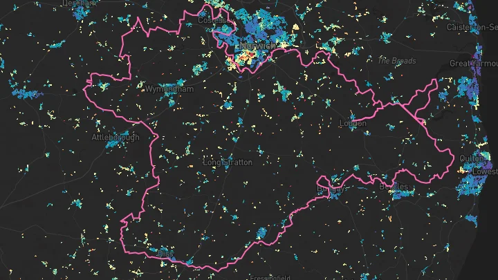 House price heatmap showing property values across South Norfolk