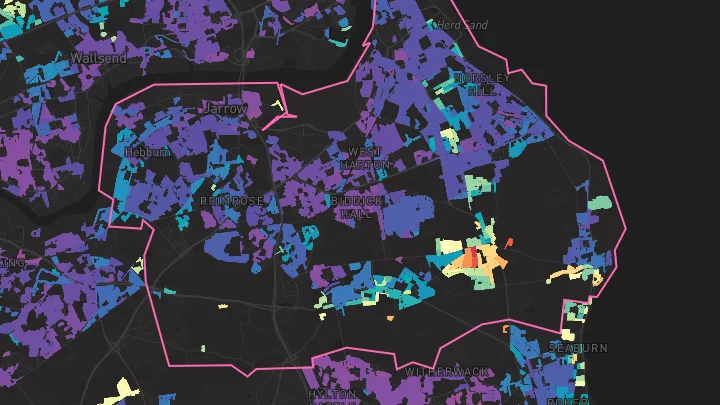 House price heatmap showing property values across South Tyneside