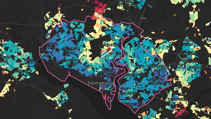 House price heatmap showing property values across Southampton
