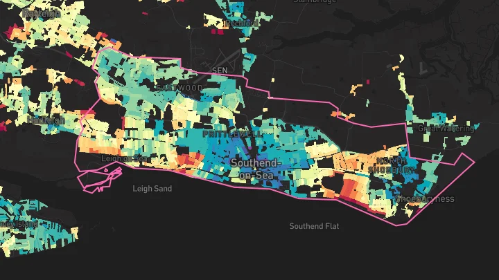 House price heatmap showing property values across Southend-on-Sea