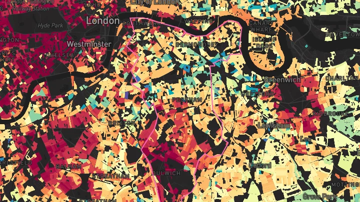 House price heatmap showing property values across Southwark