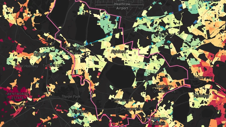 House price heatmap showing property values across Spelthorne