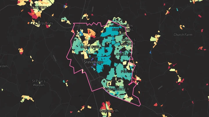 House price heatmap showing property values across Stevenage