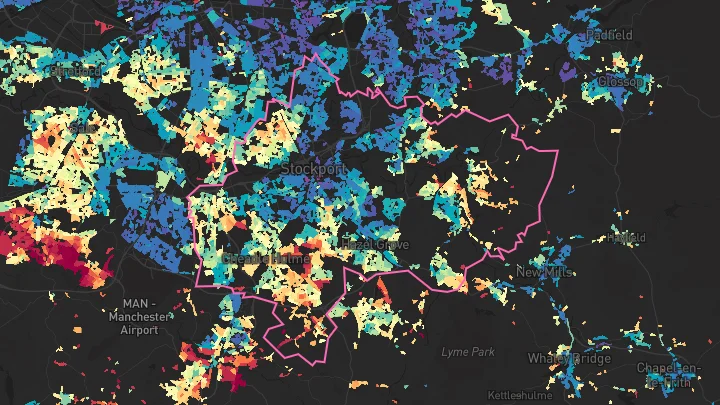 House price heatmap showing property values across Stockport